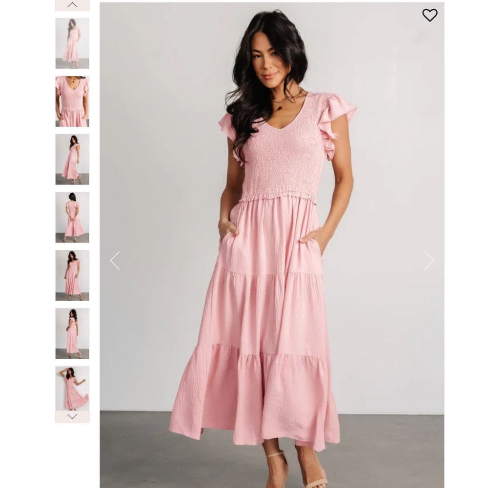 Baltic Born Pink Midi Dress (Afton Smocked Tiered Dress | Vintage Blush) Small